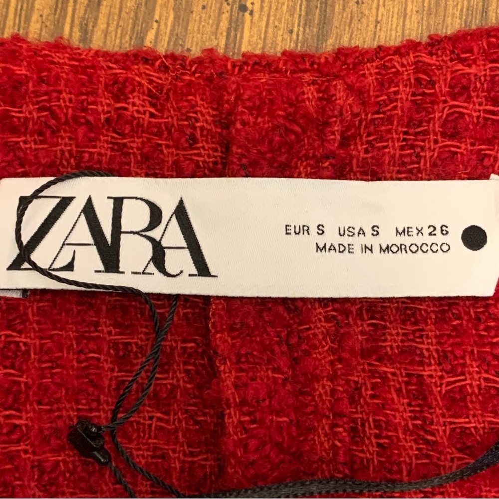 Zara Red Textured Long Sleeve V-neck Vintage Dress - Picture 13 of 15